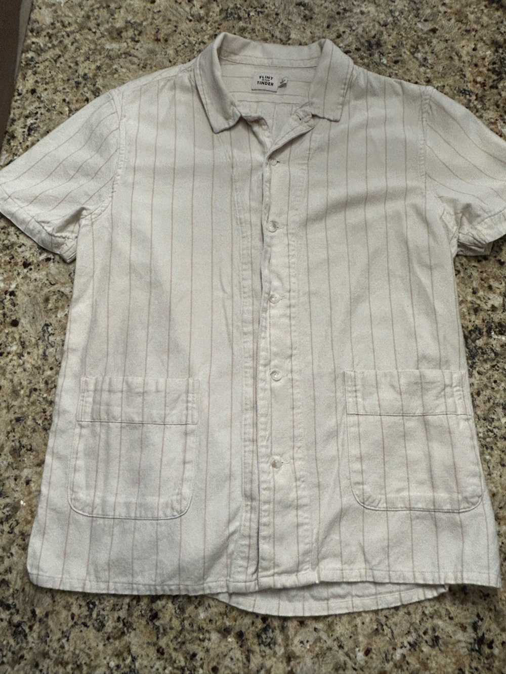 Flint and Tinder Shirt Mens Large Cotton Button Up Shirt Striped Short Sleeve